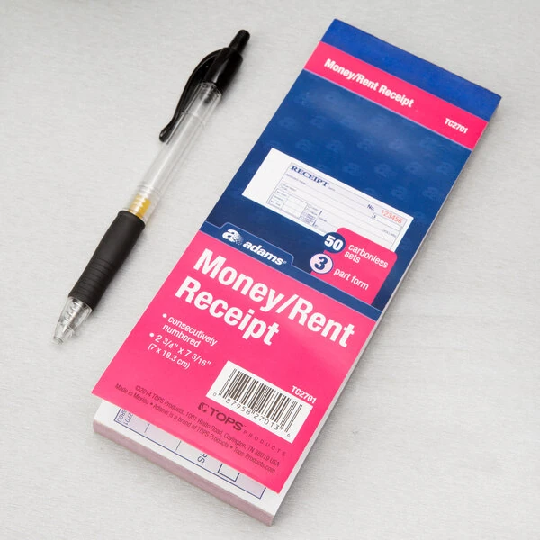 Adams TC2701 3-Part Carbonless Rent Receipt Book with 50 Receipts - 25/Case