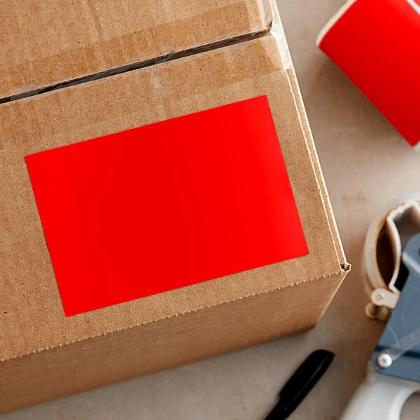 Lavex 4" x 6" Standard Red Semi-Gloss Paper Permanent Rectangular Inventory Label - 500/Roll