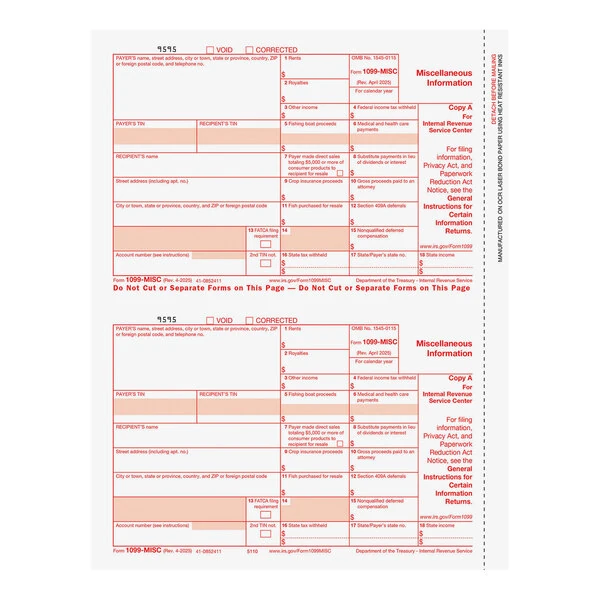 ComplyRight 1099 2-Up Federal Copy of Miscellaneous Income Tax Forms - 50/Pack