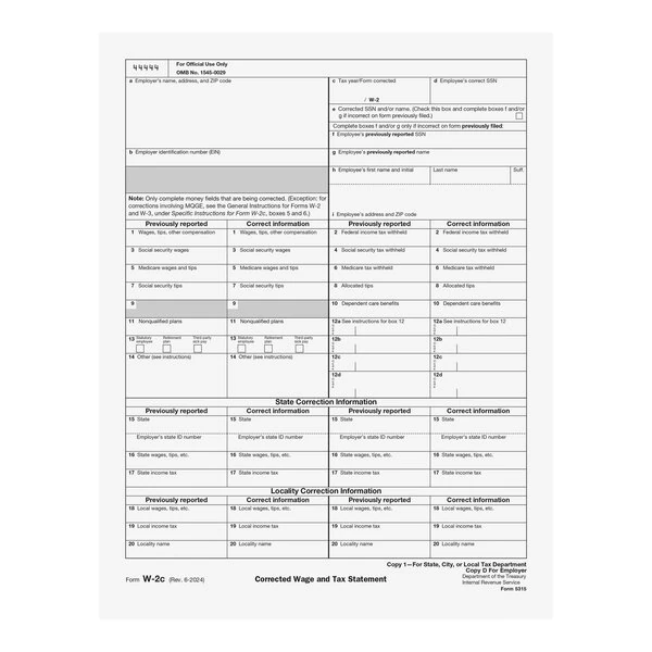 ComplyRight Copy 1 / D 1-Part W-2C Tax Form 531550 - 50/Pack