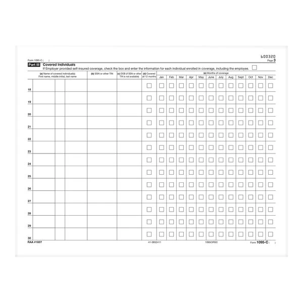 ComplyRight 8 1/2" x 11" 1095-C IRS Copy of Employer-Provided Health Insurance Offer and Coverage Continuation Laser Tax Form - 25/Pack