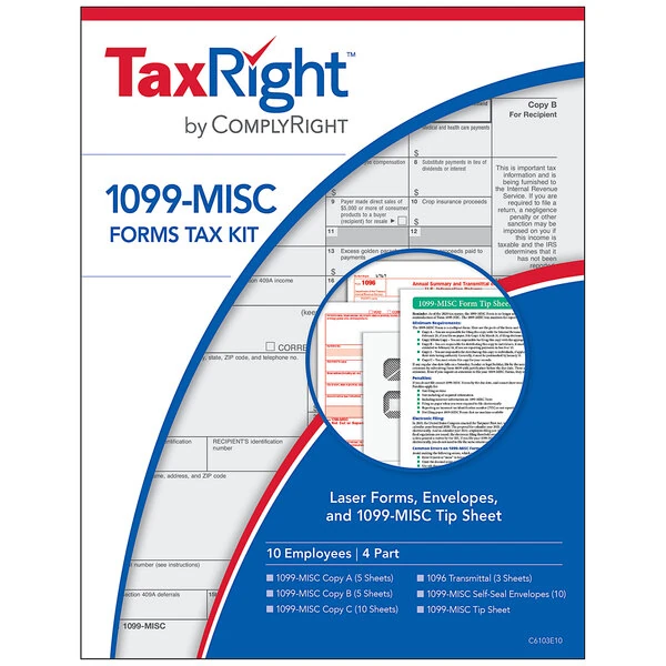 ComplyRight TaxRight 1099-MISC 4-Part Tax Forms for 10 Recipients with Self-Seal Envelopes - 10/Pack