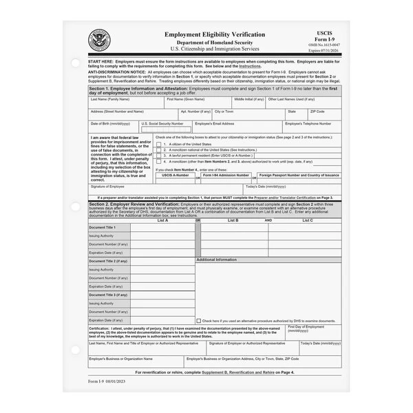 I 9 Employment Eligibility Forms