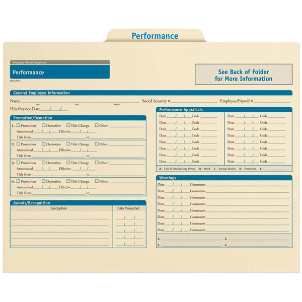 ComplyRight 9 1/2" x 11 3/4" Performance Folder - 25/Pack