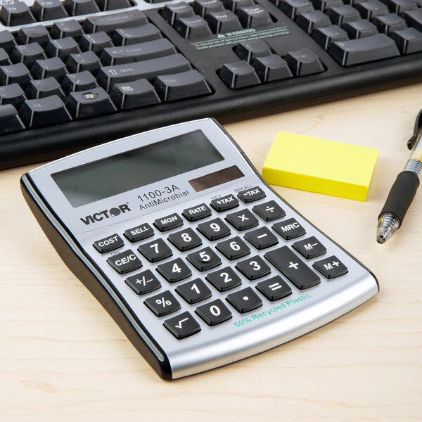 Victor 1100-3A 10-Digit LCD Solar Battery Powered Compact Desktop Calculator with Antimicrobial Coating
