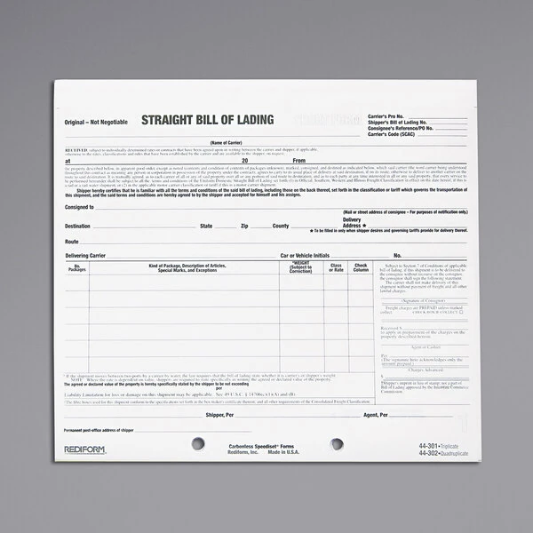 Bill Of Lading Short Forms