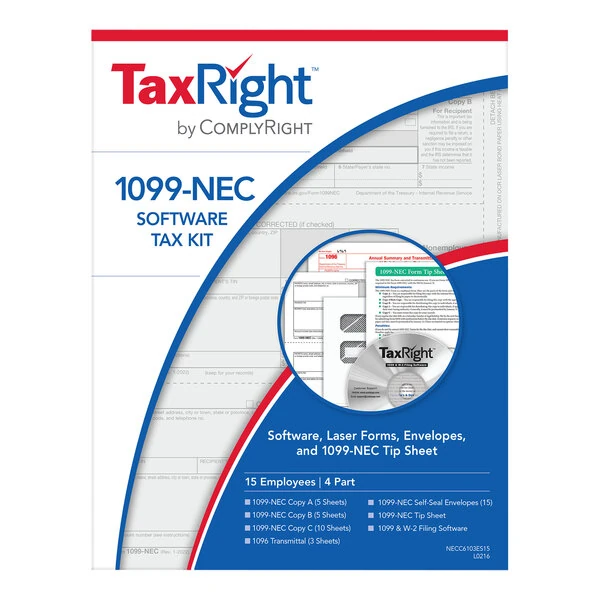 ComplyRight TaxRight 1099-NEC 4-Part Tax Forms for 15 Recipients with Self-Seal Envelopes and E-File Software NECC6103ES15