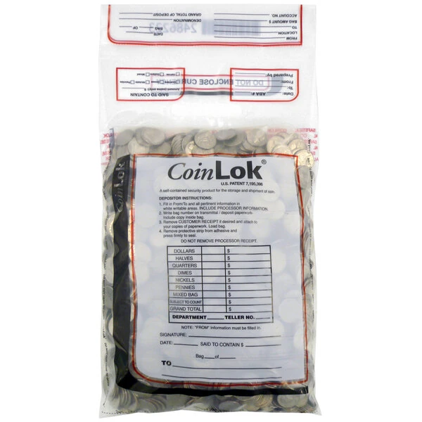 Controltek USA 585099 CoinLok Clear 10" x 19" Tamper-Evident Coin Deposit Bag - 50/Pack