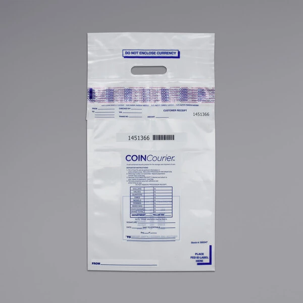 Controltek USA 585347 COINCourier Clear 12" x 25" Tamper-Evident Coin Deposit Bag - 50/Pack