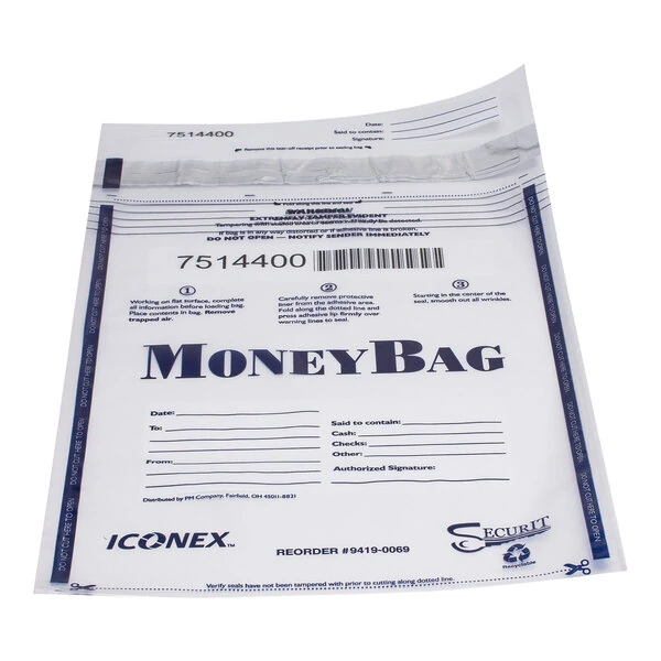 Iconex® 9" x 12" Clear Plastic Tamper-Evident Deposit Bag - 500/Case