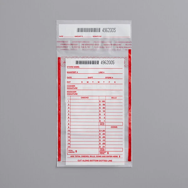 Controltek USA 585013 PermaLok 5 3/4" x 8 3/4" Tamper-Evident Till Deposit Bag - 1,000/Case