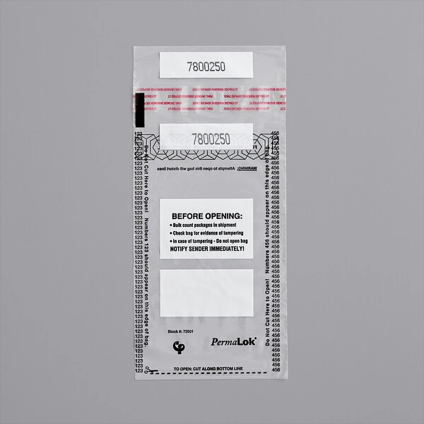Controltek USA 585010 PermaLok 4 1/2" x 7 3/4" Tamper-Evident 100 Bill / 1 Strap Deposit Bag - 250/Pack