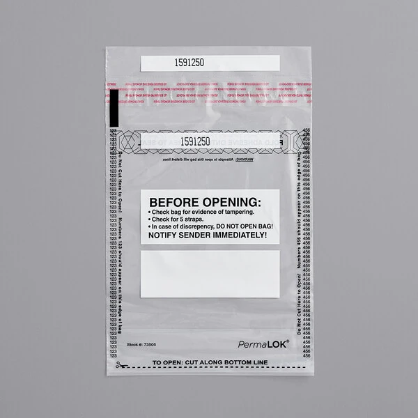 Controltek USA 585011 PermaLok 4 3/4" x 8" Tamper-Evident 500 Bill / 5 Strap Deposit Bag - 1,000/Case