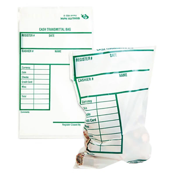 Quality Park 45220 6" x 9" Clear Cash Transmittal Bag with Printed Information Block - 100/Pack