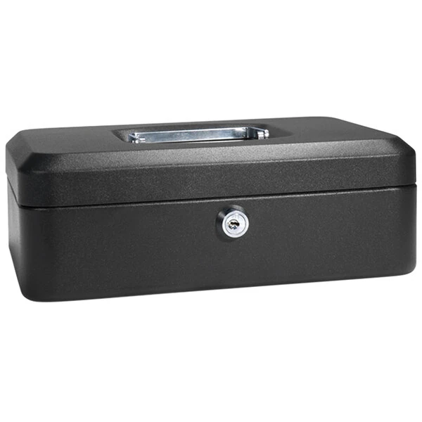 Barska CB11832 10" x 7 1/8" x 3 9/16" Medium Black Steel Cash Box with Key Lock and Handle