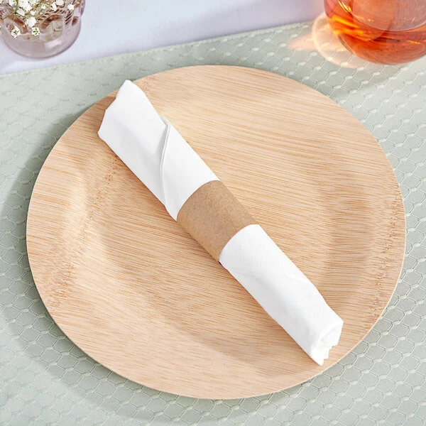 Choice 15 3/4" Square White 2-Ply 1/4 Fold WrapNap Dinner Napkin with Kraft Self-Adhering Paper Napkin Band - 2,750/Case