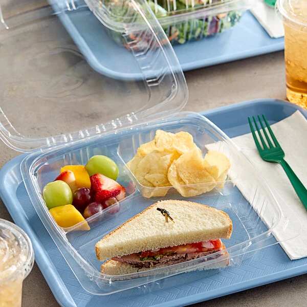 Choice 9" x 9" x 3" Clear Hinged PET Plastic 3-Compartment Clamshell Container - 200/Case