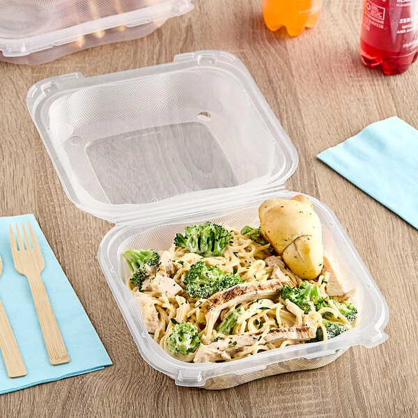 Genpak Clover 8" x 8" x 3" Microwavable 1-Compartment Clear Plastic Hinged Container - 150/Case