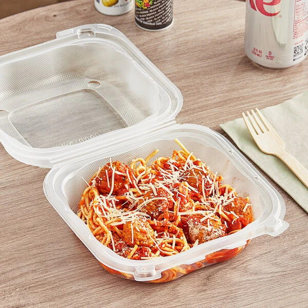 Genpak Clover 7 1/2" x 7 1/2" x 3" Microwavable 1-Compartment Clear Plastic Hinged Container - 150/Case