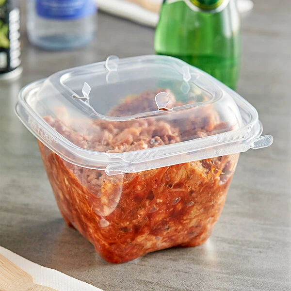 Inline Plastics Safe-T-Chef 32 oz. Tamper-Resistant, Tamper-Evident Vented Square Hinged Container with Dome Lid - 224/Case