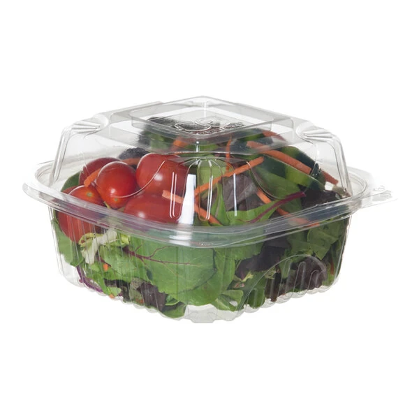 Eco-Products 6" x 6" x 3" Compostable Clear Hinged PLA Plastic Clamshell Container - 240/Case