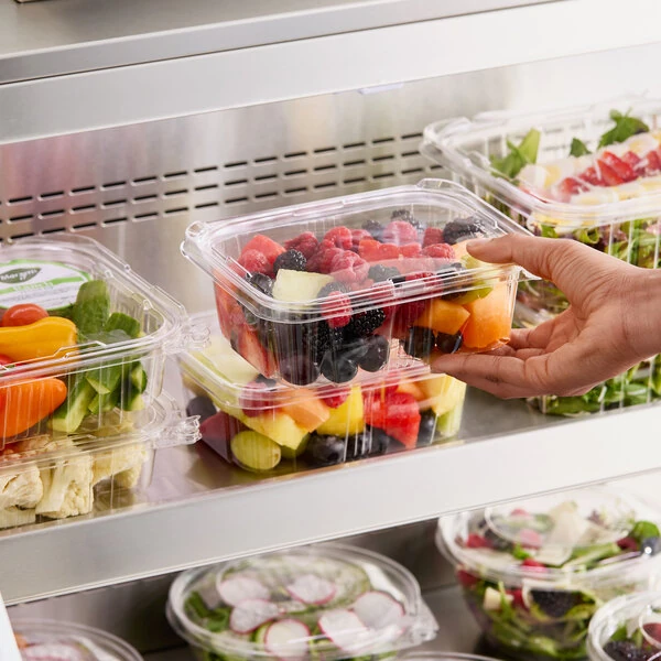 Choice TamperSafe 32 oz. Tamper-Resistant, Tamper-Evident Clear PET Plastic Rectangular Container with Hinged Flat Lid - 200/Case