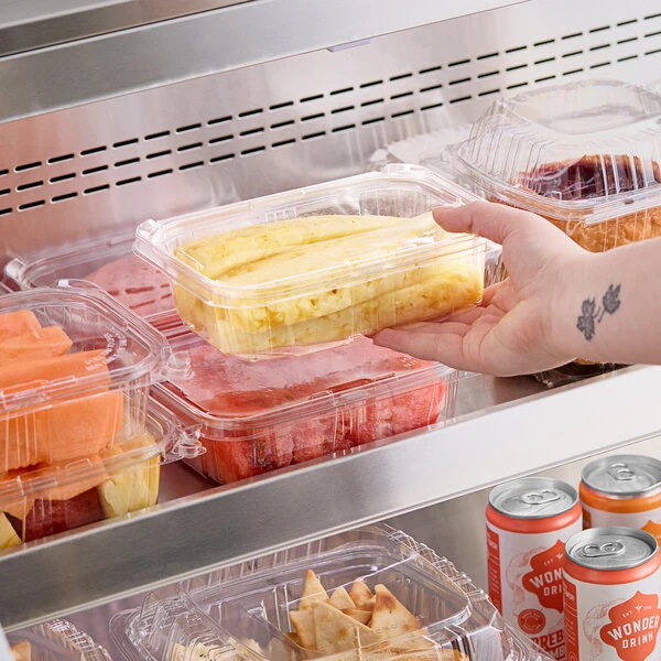 Choice TamperSafe 24 oz. Tamper-Resistant, Tamper-Evident Clear PET Plastic Rectangular Container with Hinged Flat Lid - 200/Case