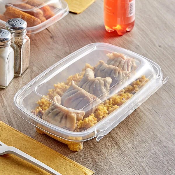 Inline Plastics Safe-T-Chef 24 oz. Tamper-Resistant, Tamper-Evident Rectangular Hinged Container with Dome Lid - 136/Case