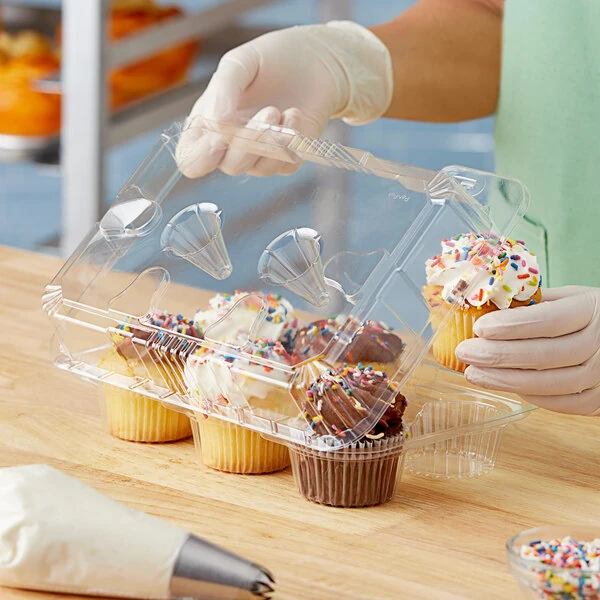 Polar Pak Clear Plastic 6-Compartment Shallow Muffin / Cupcake Hinged Container - 250/Case