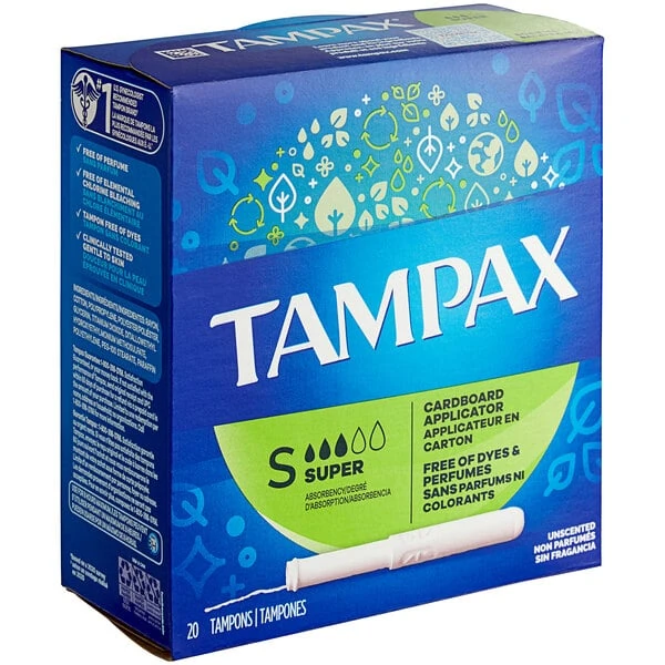 Tampax 20-Count Unscented Tampon with Cardboard Applicator - Super - 24/Case