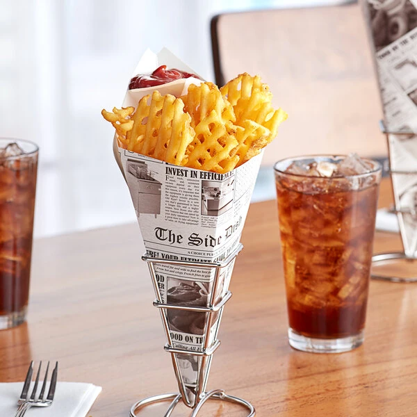 Carnival King 15 oz. News Print Square Cardboard Fry Cone - 500/Case