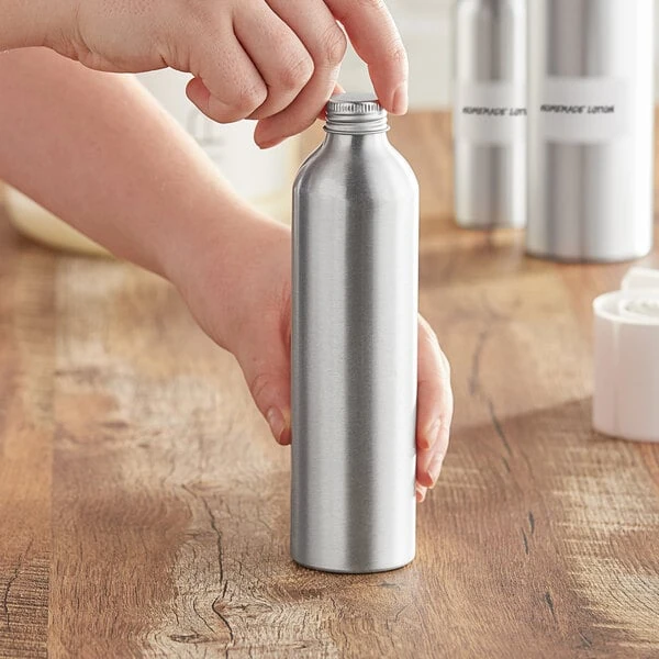 250 mL Silver Aluminum Bottle with Lid - 200/Case