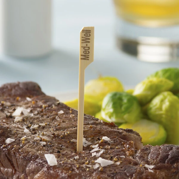 EcoChoice Compostable 3 1/2" Bamboo "Medium Well" Meat Marker - 1,000/Case