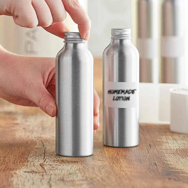 150 mL Silver Aluminum Bottle with Lid - 200/Case