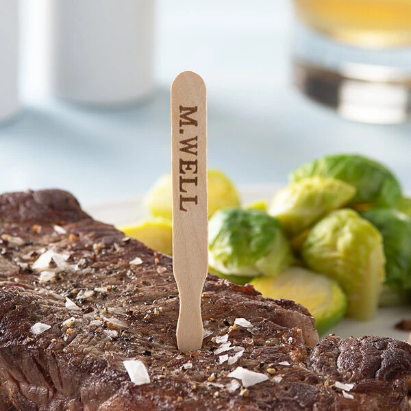 EcoChoice Compostable 3 1/2" Wooden "Medium Well" Meat Marker - 1,000/Pack