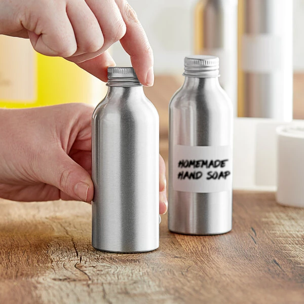 150 mL Silver Aluminum Squat Bottle with Lid - 300/Case