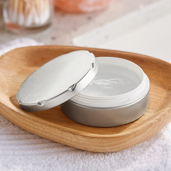 2 3/4" x 1" Silver Tin with Plastic Cup and Notched Lid - 450/Case