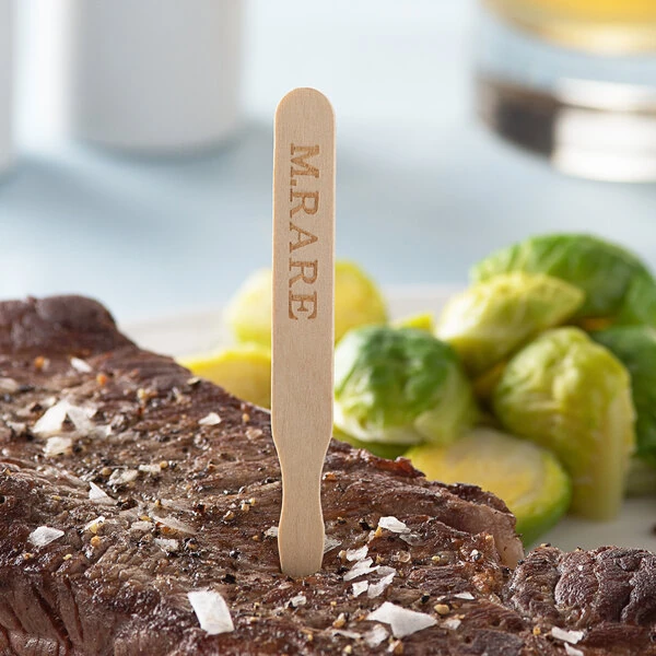 EcoChoice Compostable 3 1/2" Wooden "Medium Rare" Meat Marker - 1,000/Pack