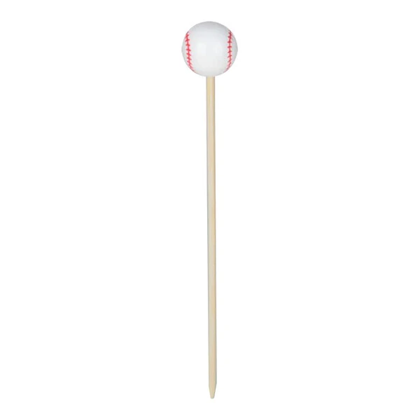 Pick On Us 4 3/4" Baseball Bamboo Food / Cocktail Pick - 100/Case
