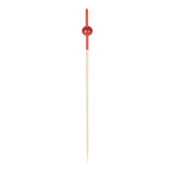 Pick On Us 4 3/4" Red Beaded Bamboo Food / Cocktail Pick - 100/Case