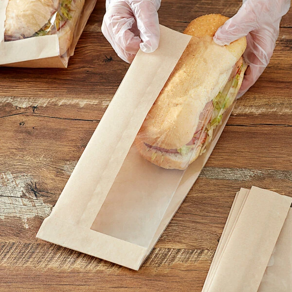 Choice 4 1/2" x 2 1/4" x 11 3/4" Kraft Window Sandwich / Bakery Bag - 500/Case