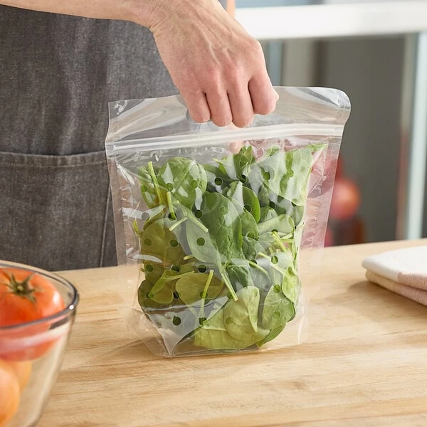 LK Packaging 9 1/2" x 3 3/4" x 10" Clear Plastic Vented Zipper Seal Produce Pouch - 250/Case