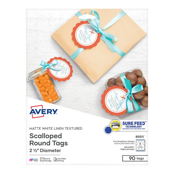 Avery® 80511 2 1/2" White Textured Scallop Edge Printable Round Tag - 90/Pack