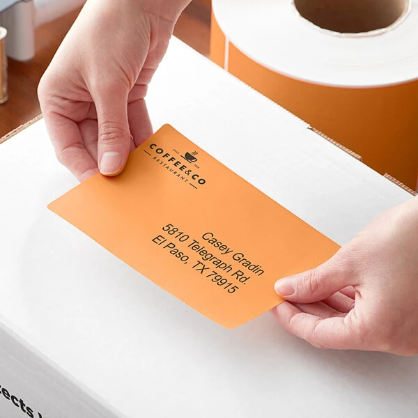 Lavex 4" x 6" Orange Thermal Transfer Permanent Label Roll - 4/Case