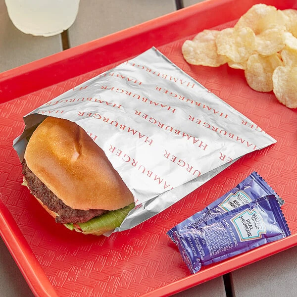 Bagcraft 6" x 3/4" x 6 1/2" Printed Foil Hamburger Bag - 1,000/Case