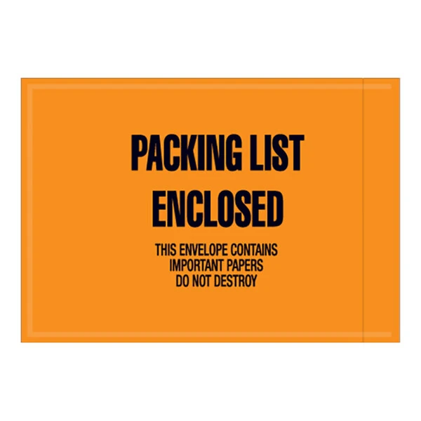 Lavex 4 1/2" x 6" 2 Mil Orange Full Face Printed Polyethylene Packing List Enclosed Envelope - 1,000/Case