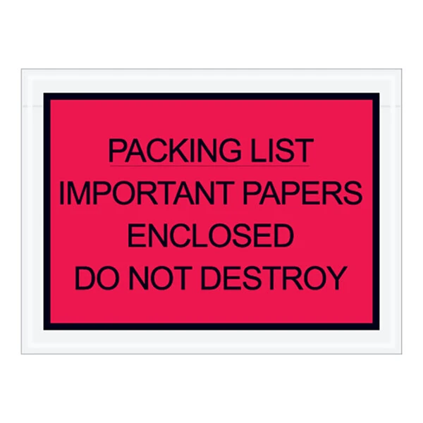 Lavex 4 1/2" x 6" 2 Mil Red Full Face Printed Polyethylene Packing List / Important Envelope - 1,000/Case