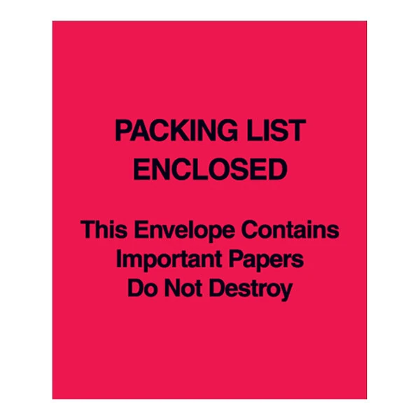 Lavex 5" x 6" 2 Mil Red Full Face Printed Paper Packing List Envelope - 1,000/Case