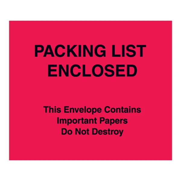 Lavex 6" x 7" 2 Mil Red Full Face Printed Paper Packing List Envelope - 1,000/Case