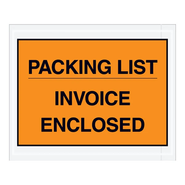 Lavex 4 1/2" x 5 1/2" 2 Mil Orange Full Face Printed Polyethylene Packing List / Invoice Enclosed Envelope - 1,000/Case
